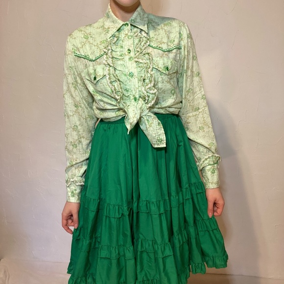 Vintage 70s Bright Green Western Circle Skirt - Picture 3 of 8